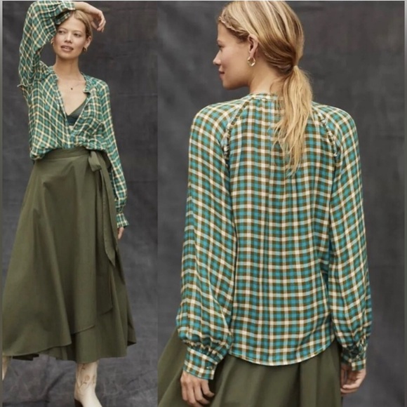 Anthropologie Pilcro Breezy Button Down Plaid Top - Picture 1 of 15